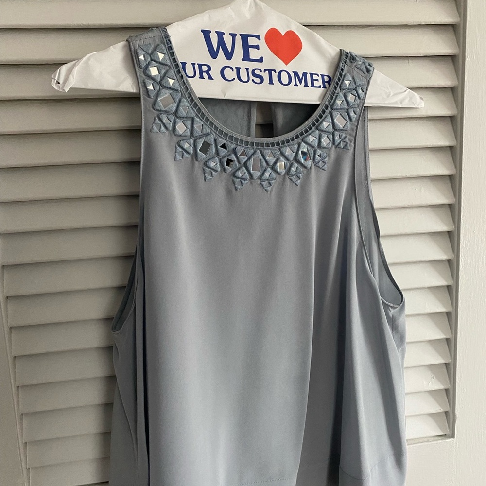 Rebecca Taylor Light Gray Sleeveless Beaded Neck Top